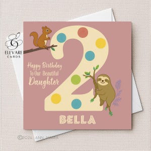 d'anniversaire de 2 ans | Affiche. Motif paresseux numéro 2 et nom personnalisé. Garçons, filles, fils, fille et petite-fille. Carré de qualité 6x6-8x8