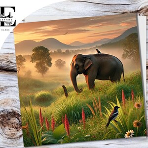 Elefante sulle pianure. Biglietto vuoto per ogni occasione. Può essere personalizzato, per tutti gli amanti dei gatti, lui o lei. Qualsiasi età. Dimensioni 6x6 8x8,6 5x5 Bulk