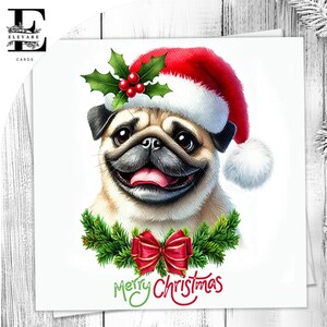 Um Pug Dog Usando um Chapéu de Natal. Um Cartão de Natal Divertido Para Todos os Amantes de Cães. Ela ou Ele. Escolha Personalizar 6x6 8x8,6 5x5 Compra em Massa.