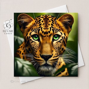 Leopardo, grande ritratto di gatto, animali selvatici / biglietto vuoto / poster / qualsiasi occasione, personalizzato per lui / lei, qualsiasi età, dimensioni 6x6 8x8, 6 5x5 all'ingrosso