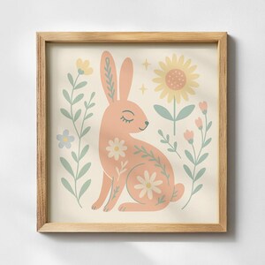 Lepre marzolina scandinava, carta e poster / Arte popolare per la parete della cameretta dei bambini / Decorazione per bambini / Perfetto per la cameretta dei bambini o la cameretta dei bambini, biglietti di qualità incorniciabili