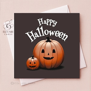Carte de voeux citrouille d'Halloween joyeux, Carte de voeux originale et fantaisiste, de voeux d'automne à thème automne | Affiche imprimée | 6 x 6 8 x 8 | Brillant de luxe de haute qualité