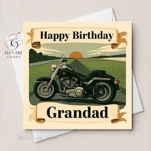 Moto vintage. Tarjeta de cumpleaños para papá, hijo, hermano, abuelo, Día del Padre. 15x15 cm, 20x20 cm / Acabado brillante, de lujo, de alta calidad, 420 g/m².