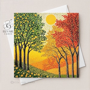 Les saisons changeantes, oeuvre d'art d'arbres aux couleurs d'automne. de voeux | Affiche imprimée | Options personnalisées de qualité supérieure + en vrac 5 x 5 6 x 6 20 x 20 cm