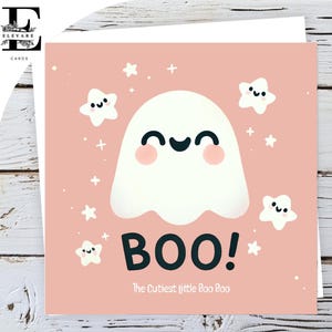 Feliz Dia das Bruxas, Cartão de Saudação / Aniversário do Pequeno Fantasma Mais Fofo. Gloss Deluxe 420gsm Personalizável - Tamanhos, Volume 5x5 - 6x6 - 8x8