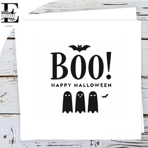 Joyeux Halloween, huées, petits fantômes. Salutation minimaliste, carte d'anniversaire. Brillant de luxe 420 g/m² personnalisable - Formats, Vrac 5 x 5 - 6 x 6 - 8 x 8