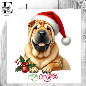 O cão Shar-pei usando um chapéu de Natal. Um cartão de Natal divertido para amantes de cães. Ela, ele, escolha, personalize 6x6 8x8,6 5x5 Compra em massa
