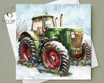 A Green Tractor Christmas Card, Merry Christmas Mum and Dad, Lovely Couple. Choose To Personalise, Front & Inner Card 6x6 8x8,6 5x5 SAVE Buy