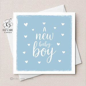 Neues Baby Karte | Poster | Ein neues Baby! | Herzen Blaue Farben. Personalisiert werden | Kinderzimmer Illustration Luxus Finish Sq. 6x6 8x8"