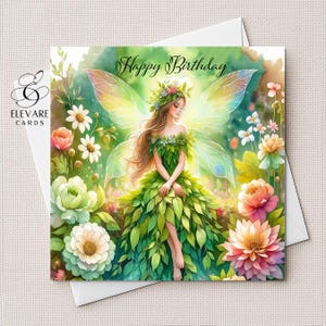 carte personnalisée fée fleur | Poster pour maman, maman, grand-mère, anniversaire, fête des mères. 6x6", 8x8"| Brillant de luxe de haute qualité 420 gsm