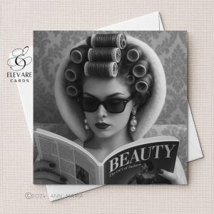 photo vintage d'une femme dans un salon de coiffure | carte d'anniversaire | Poster, fille, petite-fille, soeur, amie 6 x 6,8 x 8 haute qualité de luxe 420 gsm