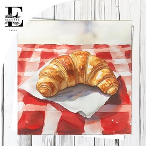 Croissant In The Cafe-kaart | Ontspannend Comfort Gepersonaliseerd | Familie: vriendenkaart, poster, | Glanzende afwerking, luxe hoogwaardige kwaliteit 420 gsm