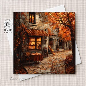 Café em uma rua na França, Paris, Cartão de Arte Impressionista de Outono | Impressão de pôster | Papel-cartão de alta qualidade | Opções personalizadas. 5x5 6x6 8x8"