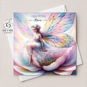 Personalisierte Blumenfee Karte | Mama, Mutter, Tochter, Freundin, Oma Schwester | 6x6"oder 8x8" | Glänzendes Finish High Quality Deluxe Grade 420gsm