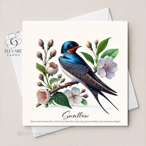 Peinture Oiseau Hirondelle et Cerisier | Carte de voeux colorée d'oiseau d'aquarelle | Affiche imprimée | Verset | 6 x 6 8 x 8 luxe brillant haute qualité