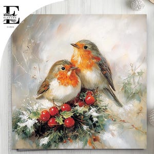 Biglietto di Natale con coppia di pettirossi, Buon Natale mamma e papà, coppie. Scegli di personalizzare il biglietto anteriore e interno 6x6 8x8,6 5x5 RISPARMIA Acquista all'ingrosso