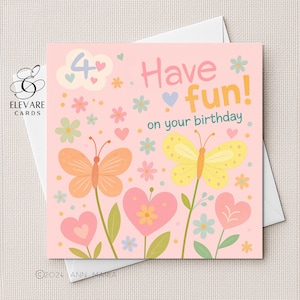 Age Four, Choose Any Age Card | Poster. Butterfly Design & Personalised Name For Girls, Daughter, Granddaughter. High Quality Sq. 6x6-8x8