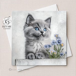 Chaton bleu britannique | Portrait à l'aquarelle | Carte vierge | affiche | Tous les amoureux des chats. Elle, lui, options personnalisées | 6x6 8x8 11,5X11,5 EN VRAC