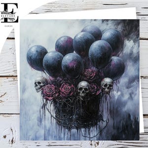 Impressionistische Malerei Halloween Skull & Roses Art Scary Night, Gruselige Geburtstagskarte 6x6 8x8 "Hochglanz Deluxe Grade 420gsm Kann Anpassen