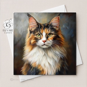 Chat Maine coon | Portrait à l'aquarelle | Carte vierge | affiche | Tous les amoureux des chats. Elle, lui, options personnalisées | Carré 6x6 8x8 11,5X11,5 EN VRAC
