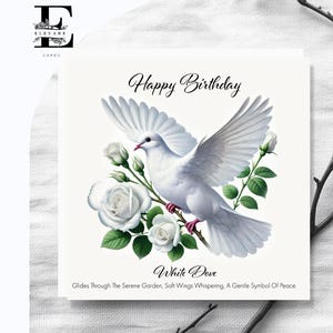Weiße Taube, Vogel des Friedens. Gemälde von UK Woodland Wild Bird Geburtstag Grußkarte mit Vers 6x6 8x8 "Hochglanz Deluxe Top Grade 420gsm