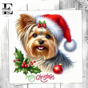 Tarjeta navideña con un perro Yorkshire Terrier, divertida tarjeta para mascotas, perro con gorro de Papá Noel. Amantes de los perros. Elige personalizar 6x6 8x8,6 5x5 Compra al por mayor.