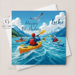 kayak, sport nautique carte de vœux | Affiche. Personnalisé. Pour lui : père, fils, grand-père, petit-fils, partenaire, fête des pères, - sport, finition de haute qualité