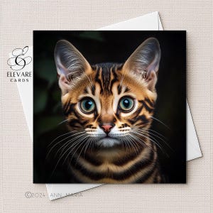 Chat Bengal - Portrait de chaton à l'aquarelle | Carte vierge | affiche | Tous les amoureux des chats. Elle, lui, options personnalisées | m² 6x6 8x8 11,5X11,5 EN VRAC