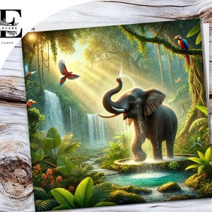 Elefante nella foresta, biglietto vuoto per ogni occasione. Può essere personalizzato, per tutti gli amanti dei gatti, lui o lei. Qualsiasi età. Dimensioni 6x6 8x8,6 5x5 Bulk