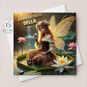 carte de fée fleur de lys personnalisée | Poster pour maman, mère, grand-mère, anniversaire d'un ami, fête des mères. 6x6" 8x8"| Brillant de luxe de haute qualité 420 gsm
