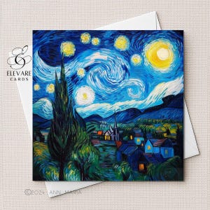 Impressionistische Kunst Sternennacht, Vincent Van Gogh inspirierte Kunst 6x6 / 8x8 ""Glänzendes Finish Deluxe Grade 420gsm Kann Anpassen."