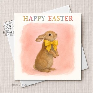 Osterhase mit kleiner gelber Schleife - Frühlingskarte | - Personalisierte Spaß Karte oder Poster , | Glänzendes Finish Deluxe High Grade 420g/m²