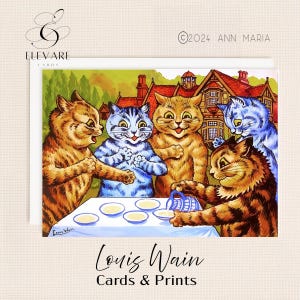 Louis Wain - Original Cat Painting Print As A Beautifully Refined Greeting Card Or Gloss Poster Unique Art For Cat Lovers, Cards & Posters.