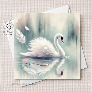 Le lac des cygnes. Le beau cygne blanc. Superbe art. de voeux | Affiche imprimée | Options personnalisées de luxe + en vrac 5 x 5 6 x 6 8 x 8 pouces
