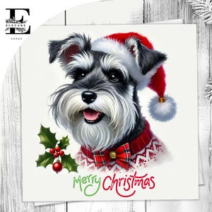 Tarjeta navideña con un perro schnauzer, divertida tarjeta para mascotas, perro con gorro de Papá Noel. Para amantes de los perros. Elige entre personalizar 6x6, 8x8,6, 5x5. Compra al por mayor.