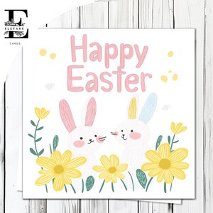 Osterhasen - Frühlingsblumen Karte | Osterhase mit Ostern personalisiert - Lustige Karte oder Poster , | Glossy Finish Deluxe High Grade 420g/m²