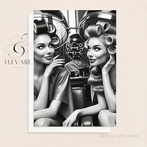 Vintage glamour, cartes de vœux | affiche | Dames, salon de beauté, coiffure, ongles et maquillage Message d'anniversaire brillant de luxe 420 g/m² personnalisable A5/A4