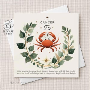 Tarjeta/Póster con poema y horóscopo del signo astrológico de Cáncer, del 22 de junio al 22 de julio, de alta calidad, brillante, 420 g/m².