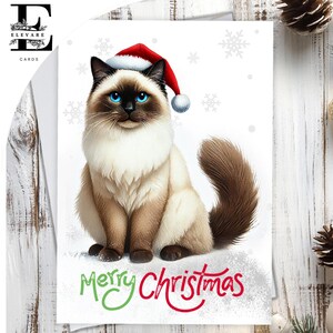 Boneca de pano gato usando um chapéu de Natal. Feliz Natal. Um cartão de Natal divertido para todos os amantes de gatos. Todas as idades, escolha personalizar - A5, 6x A6