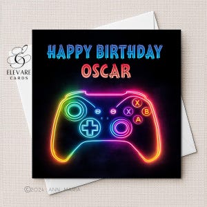 Gaming Control Jungen Geburtstagskarte, Sohn, Enkel, Bruder, Neffe. Personalisierte Kinder jeden Alters. Geburtstagskarte, quadratisch, hochwertig verarbeitet