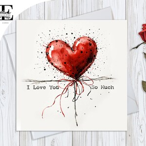 Ich Liebe Dich So Sehr. Valentinstag Karte | Partner, Verlobte Frau, Ehemann. Aquarell Rosenherz. Glossy Deluxe High Grade 420gsm 6x6 8x8 Zoll
