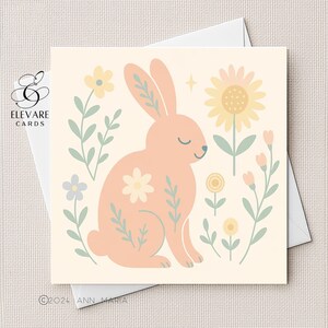 Scandinavian Bunny Rabbit Card | Poster | Spring Folk Art Nursery Wall Art | Kids Decor | Perfect for Nursery, Kids. Framable High Quality