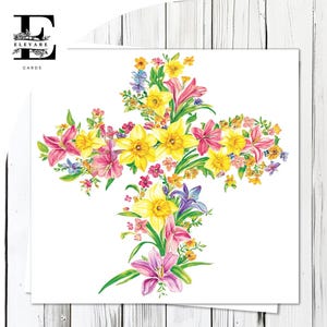 Osterkreuz, schöne Frühlingsblumen für die Osterzeit | Personalisierte Karte & Poster | Glossy Finish Deluxe High Grade 420gsm