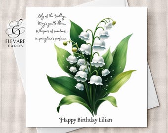 Birth Month Birthday, May - Lily Of The Valley | Personalised Card | Poster. Mother, Nan, Daughter, Sister, | 6x6/ 8x8" Deluxe  Gloss 420gsm