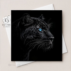 Black Leopard Cat Portrait, Wild Animals | Blank Card | Poster | Any Occasion, Personalised For Him | Her. Any Age Sizes 6x6 8x8, 6 5x5 Bulk