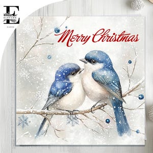 Biglietto di Natale Blue Birds, Buon Natale mamma e papà, Bella coppia. Scegli di personalizzare, biglietto anteriore e interno 6x6 8x8,6 5x5 RISPARMIA Acquisto all'ingrosso