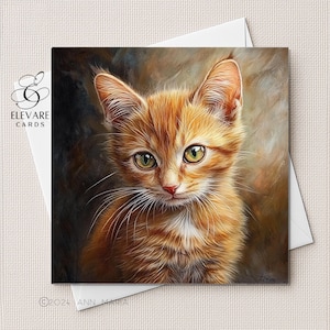 Aquarelle de chat roux et blanc, portrait de chaton | Carte | affiche | Tous les amoureux des chats. Elle, lui, options personnalisées | Carré 6x6 8x8 11,5X11,5 EN VRAC
