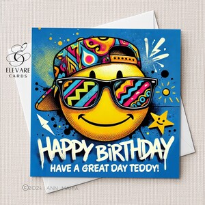 Carte d'anniversaire personnalisée Emoji pour garçons, fils, petit-fils, frère, neveu illustration uvre d'art originale un anniversaire d'enfant finition brillante tous âges