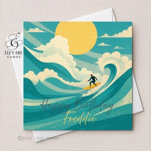Surfen, Wellen reiten, Geburtstagskarte | Plakat. Vatertag. Personalisiert. Für Ihn, Papa, Sohn, Opa, Enkel, Sport, High Quality