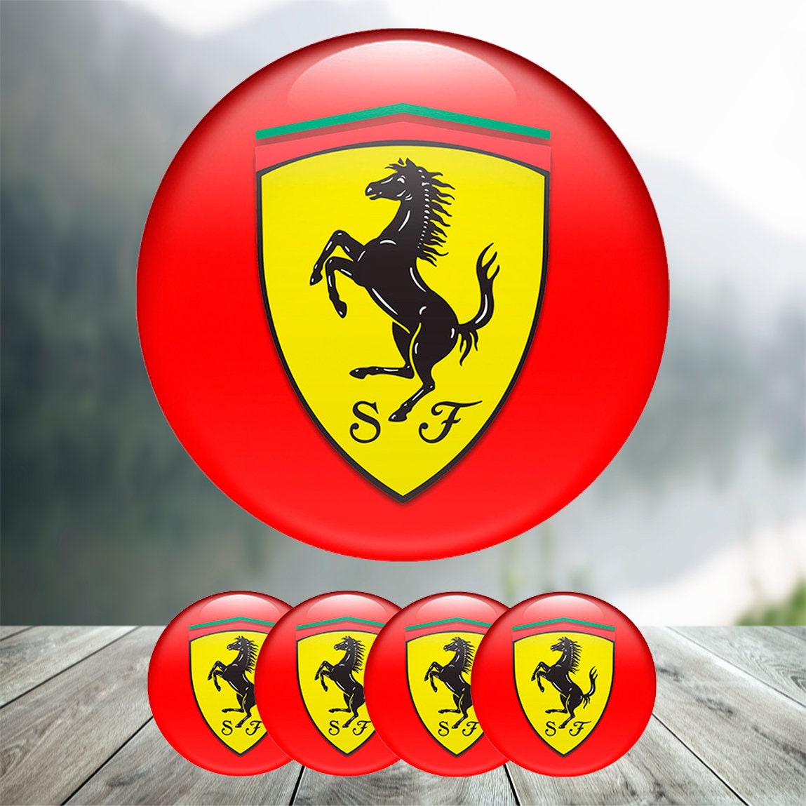 gelber Ferrari Aufkleber eckig mit Scuderia Initialen